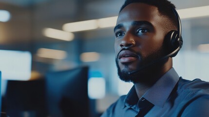 Obraz premium Focused Call Center Agent at Work