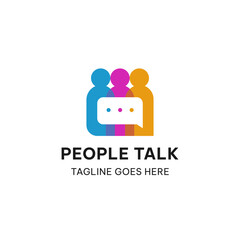 People talk logo template in simple style. Diverse people and chat bubble vector illustration