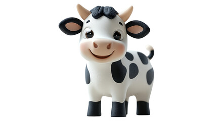 3d liitle cartoon cow Isolated On PNG Transparent Background And White