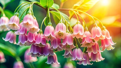 Fototapeta premium A Cluster of Delicate Pink Flowers with Soft Petal Edges, Illuminated by Warm Sunlight, Creating a Gentle, Whimsical Atmosphere