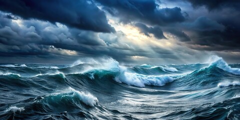 Fototapeta premium stormy ocean waves in dark blues and grays