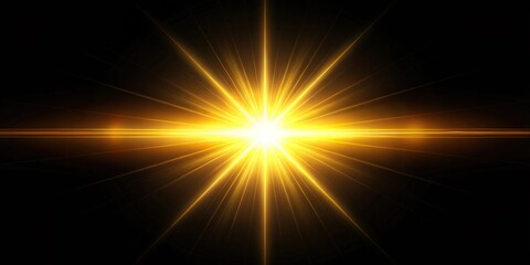 Obraz premium Symmetrical bright yellow warm light flare on black background
