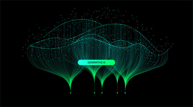 Illustration of abstract stream. Artificial intelligence. Big data, technology, AI, data transfer, data flow, large language model, generative AI
