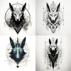 Anubis geometric tattoo design