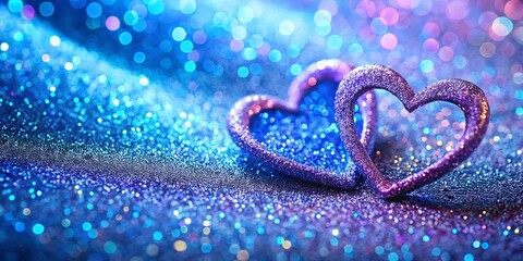 Obraz premium A Serene Embrace of Sparkling Hearts on a Blue Shimmering Background