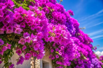 Vibrant pink bougainvillea blossoms with purple flower concept