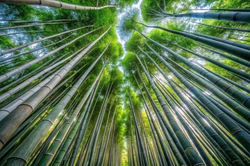 Tall bamboo trunks in Arashiyama bamboo forest