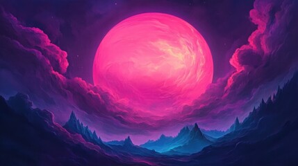Obraz premium Surreal Planet Amid Purple Swirls in Cosmic Landscape