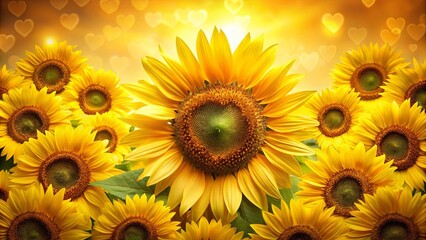 Fototapeta premium A radiant bouquet of vibrant sunflowers bathed in warm light, their petals unfurling in a joyful celebration of summer's golden hour.