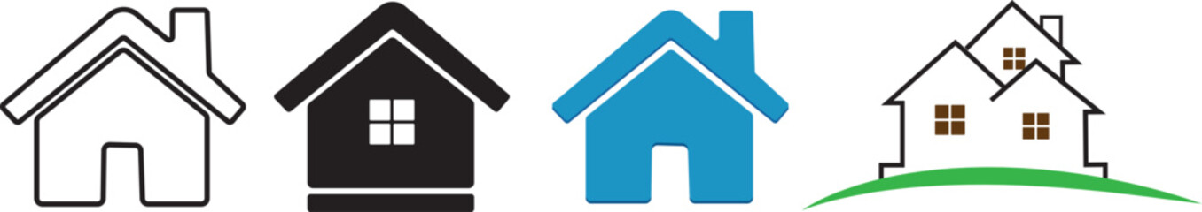 House icons set. Contains such icons as Home, House, Real Estate, Family,  Residential Building, City, Apartment.