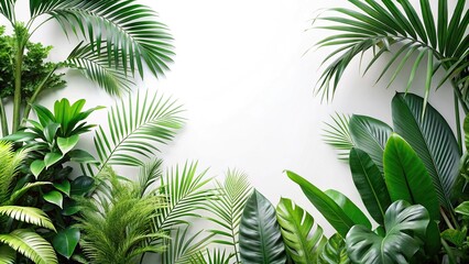 verdant tropical plants on white background