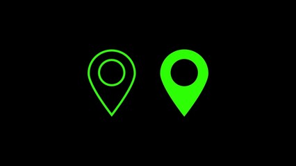 Neon glowing location icon. location pin linear icon. GPS location pointer animated icon. signal and location pin point marker	