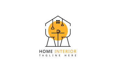 Minimal home interior design logo template. Home decoration concepts for home, chairs, and hanging lamps