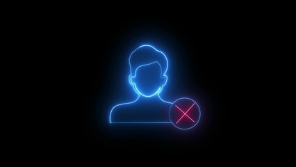 : Profile is not ready, Glowing neon person sign icon people  icon. Glowing neon person sign on a black background. User line icon , line icon.