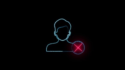 : Profile is not ready, Glowing neon person sign icon people  icon. Glowing neon person sign on a black background. User line icon , line icon.