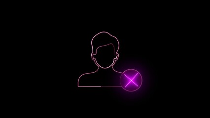 : Profile is not ready, Glowing neon person sign icon people  icon. Glowing neon person sign on a black background. User line icon , line icon.