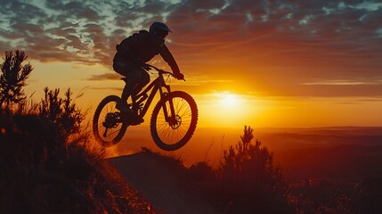 Fototapeta premium Biker Silhouette in Air at Sunset