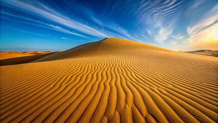 Naklejka premium Golden Sands Under a Serene Sky, a View of Undulating Waves of Sand, a Breathtaking Desert Landscape