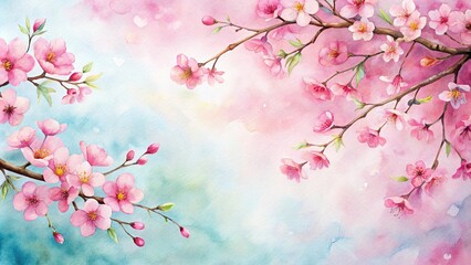 Fototapeta premium watercolor painting of pink cherry blossoms aerial view