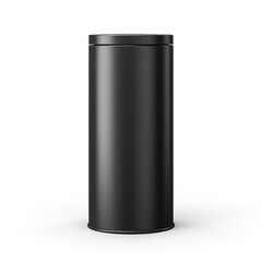 A minimalist black rubbish bin, cylindrical shape, modern design, isolated on white background 