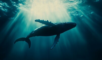 Fototapeta premium humpback whale swimming under the ocean, Generative AI
