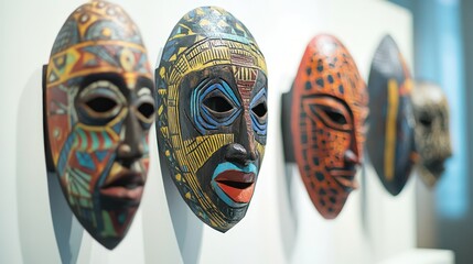 Naklejka premium A row of masks with different colors and designs