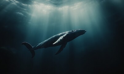 Fototapeta premium humpback whale swimming under the ocean, Generative AI