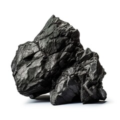 Obraz premium A jagged black volcanic stone, rough texture, raw and natural, isolated on white background 