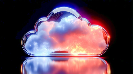 Glowing cloud encased in glass with neon lights