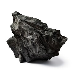 A jagged black volcanic stone, rough texture, raw and natural, isolated on white background  