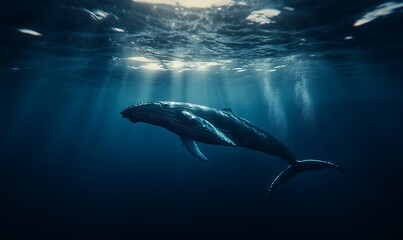 Fototapeta premium humpback whale swimming under the ocean, Generative AI