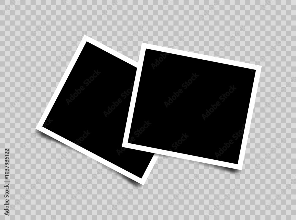 Poster Collage of duo empty photo frames. Vector photorealistic mockup isolated on transparent background. Retro empty photo frame template.