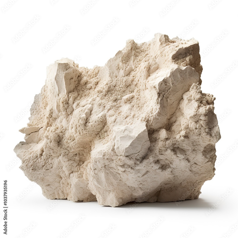 Wall mural a rough limestone rock, porous texture, natural formation, isolated on white background