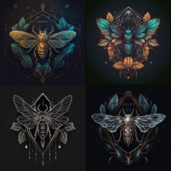 Cicada and geometric tattoo design