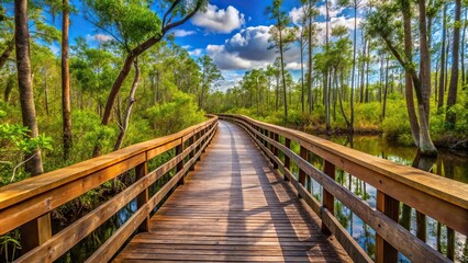 Fototapeta premium Wooden boardwalk in everglade