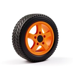 Obraz premium A toy car wheel, plastic and rubber, simple design, isolated on white background 