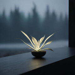 A glowing plant brings nature and light together in serene elegance.