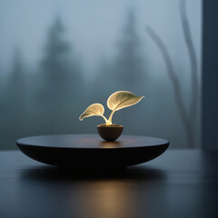 A glowing plant brings nature and light together in serene elegance.