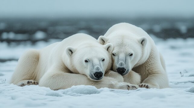 Two polar bears showing affection