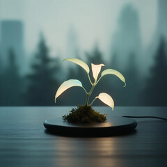 A glowing plant brings nature and light together in serene elegance.