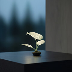 A glowing plant brings nature and light together in serene elegance.
