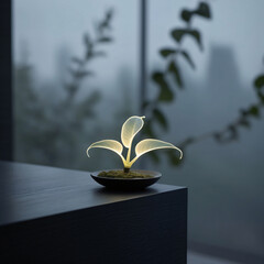 A glowing plant brings nature and light together in serene elegance.