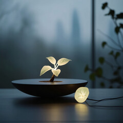 A glowing plant brings nature and light together in serene elegance.