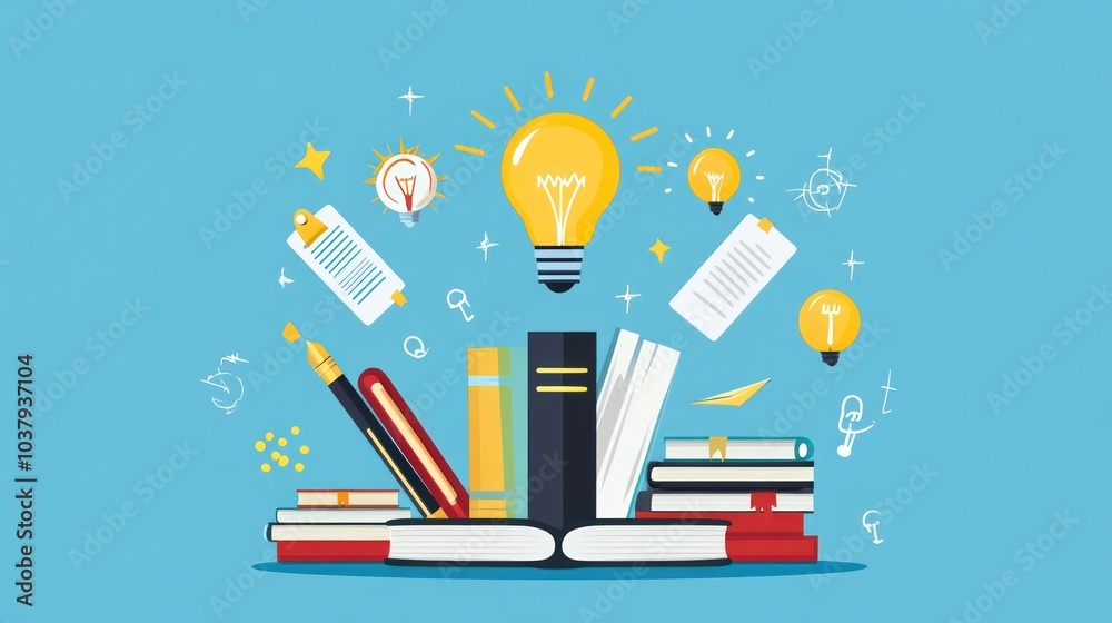 Poster A book with a light bulb on top of it