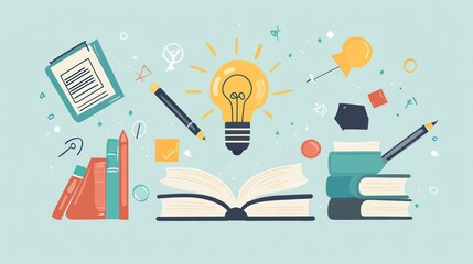 A drawing of a light bulb with a pencil and a book