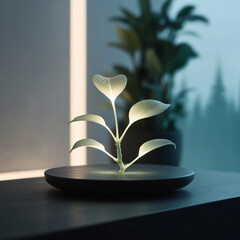 A glowing plant brings nature and light together in serene elegance.