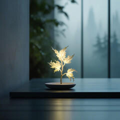 A glowing plant brings nature and light together in serene elegance.