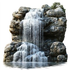 Waterfall clipart, nature element, photorealistic, cascading water, isolated on white background  fc43bc27e279