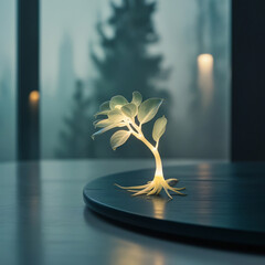 A glowing plant brings nature and light together in serene elegance.