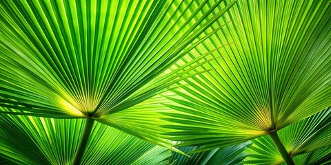 Fototapeta premium The Lush Green Fan of a Tropical Palm Tree, Exposing the Intricate Veins of Nature's Design